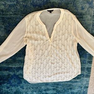 Banana Republic Sheer Back Blouse Quiet Luxury Romantic Minimalist Ivory L
